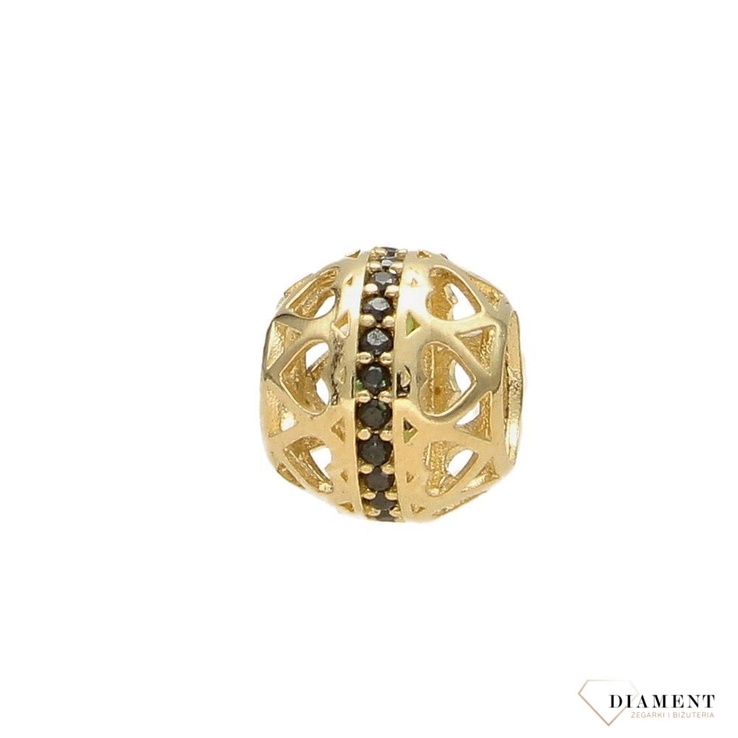 Złota zawieszka charms do bransoletki typu Pandora serca z cyrkonią ZA 5763ZA 5763.jpg